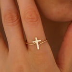 Load image into Gallery viewer, 14K Solid Gold Cross Ring Y76