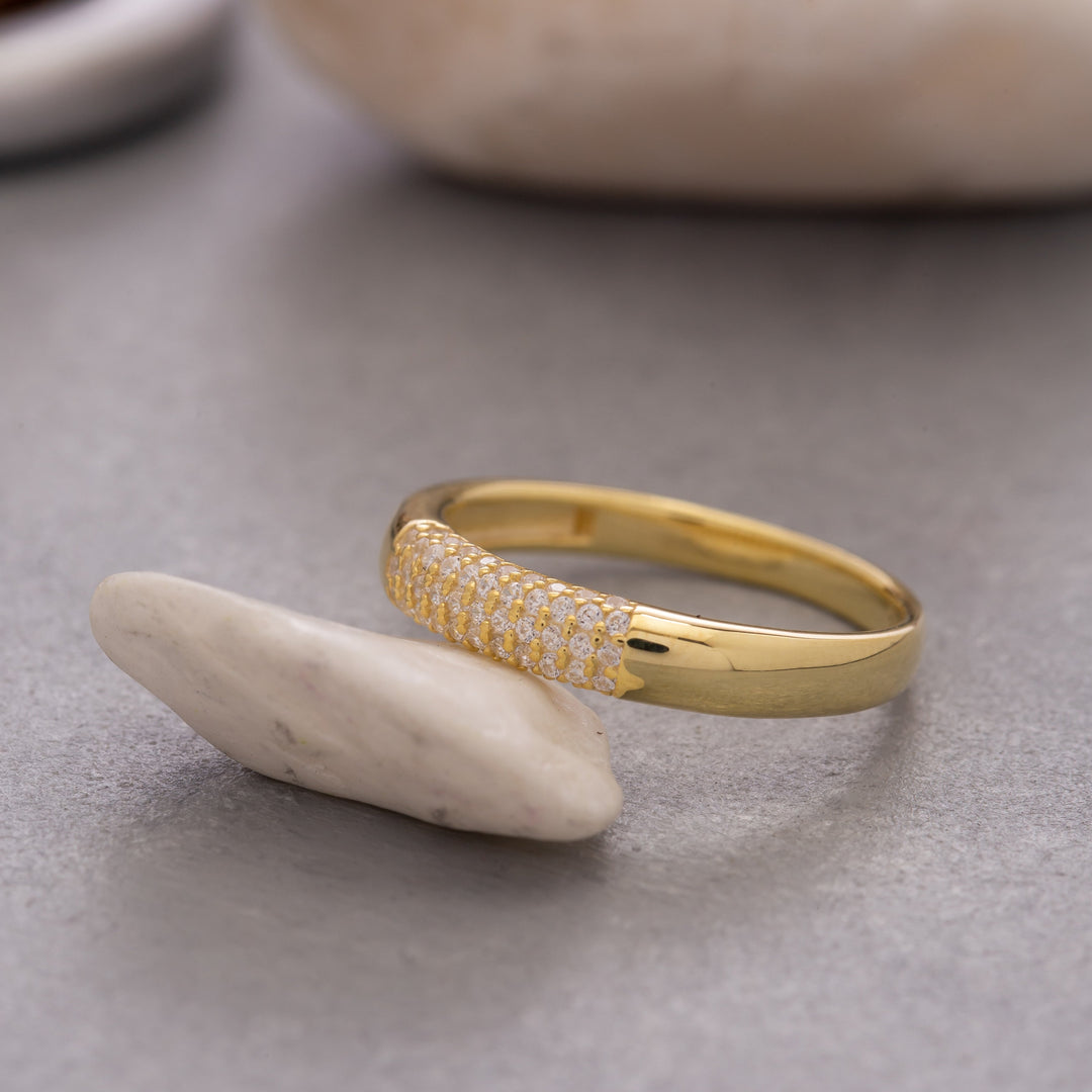 14K Solid Gold Pave Dome Ring Y118