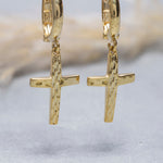 Load image into Gallery viewer, 14K Solid Gold Cross Earrings E17