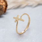 Load image into Gallery viewer, 14K Solid Gold Cross Ring Y76