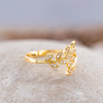 Load image into Gallery viewer, 14K Solid Gold Olive Leaf Ring Y134