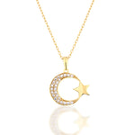 Load image into Gallery viewer, 14K Solid Gold Moon Star Necklace K130