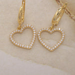 Load image into Gallery viewer, 14K Solid Gold Stone Heart Earrings E21