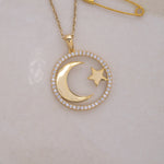 Load image into Gallery viewer, 14K Solid Gold Moon Star Necklace K96