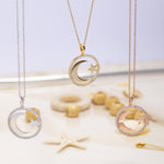 Load image into Gallery viewer, 14K Solid Gold Moon Star Necklace K96