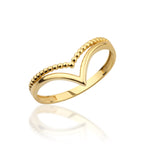 Load image into Gallery viewer, 14K Solid Gold Chevron Bubble V Ring Y343