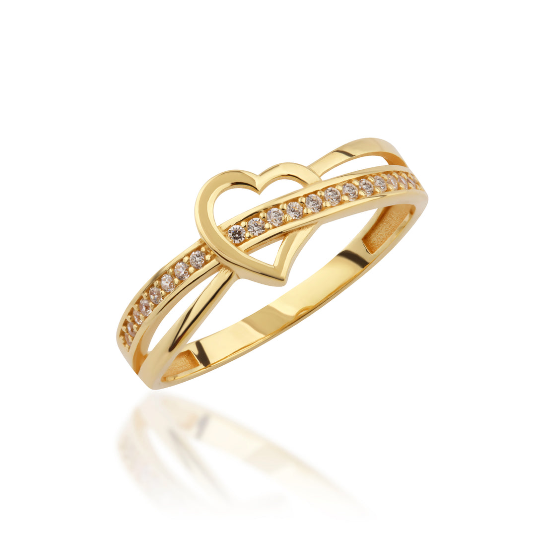 4K Solid Gold Band Heart Ring Y354
