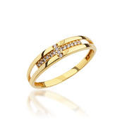 14K Solid Gold Band Cross Ring Y307