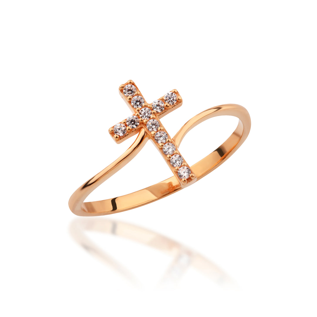 14K Solid Gold Cross Ring Y316