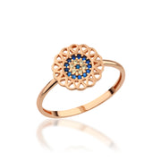 14K Solid Gold Evil Eye Ring Y304