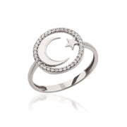 14K Solid Gold Moon Star Ring Y295