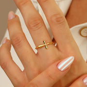 14K Solid Gold Cross Ring Y332