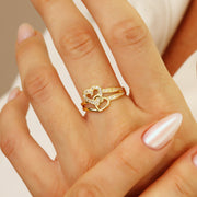 14K Solid Gold Band Heart Ring Y355