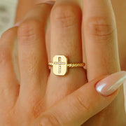 14K Solid Gold Cross Ring Y327