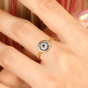 14K Solid Gold Evil Eye Ring Y294