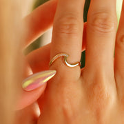 14K Solid Gold Wave Ring Y291