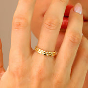 14K Solid Gold Band Heart Ring Y320