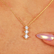 14K Solid Gold Three Stone Solitaire Necklace K131