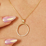 14K Solid Gold Circle Necklace K129
