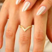 14K Solid Gold V Ring Y317