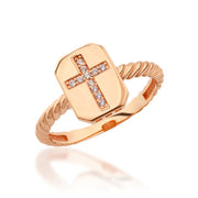 14K Solid Gold Cross Ring Y327