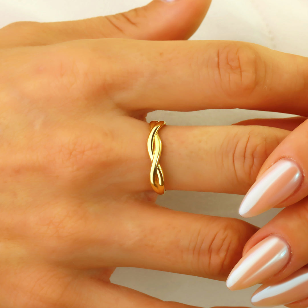 14K Solid Gold Braid Ring Y322