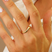 14K Solid Gold Curved Dome Ring Y339