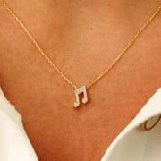 14K Solid Gold Music Note Charm Necklace K156