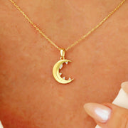 14K Solid Gold Moon Star Necklace K151