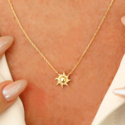 14K Solid Gold Sun Necklace K138