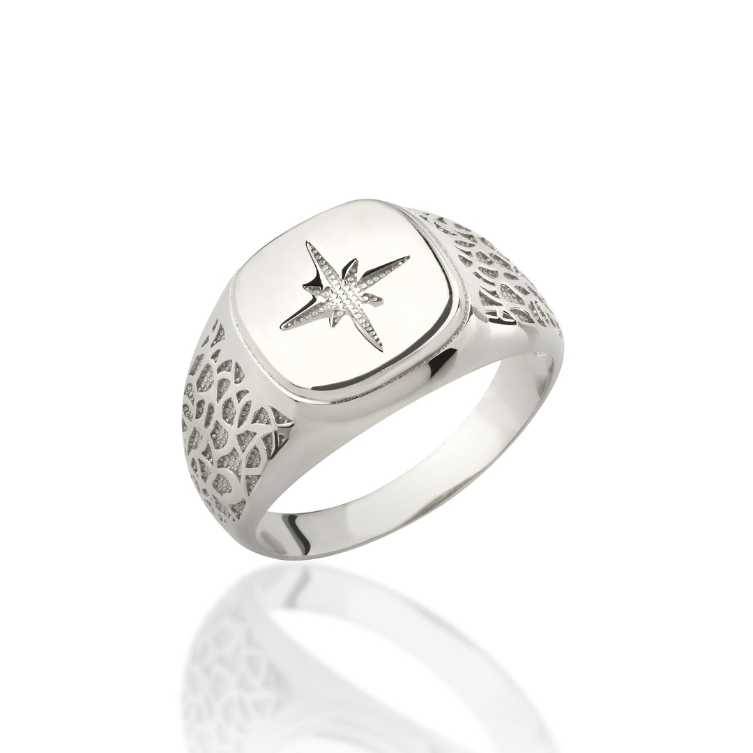 14K Solid Gold North Star Men Ring EY17