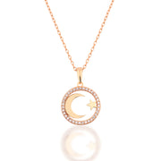 14K Solid Gold Moon Star Necklace K132