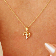 14K Solid Gold Heart Cross Necklace K157