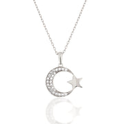 14K Solid Gold Moon Star Necklace K130