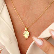 14K Solid Gold Clover Necklace K139