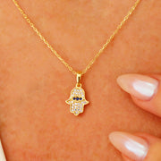 14K Solid Gold Hamsa Necklace K149