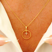 14K Solid Gold Cross Necklace K155