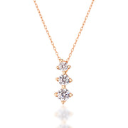 14K Solid Gold Three Stone Solitaire Necklace K131