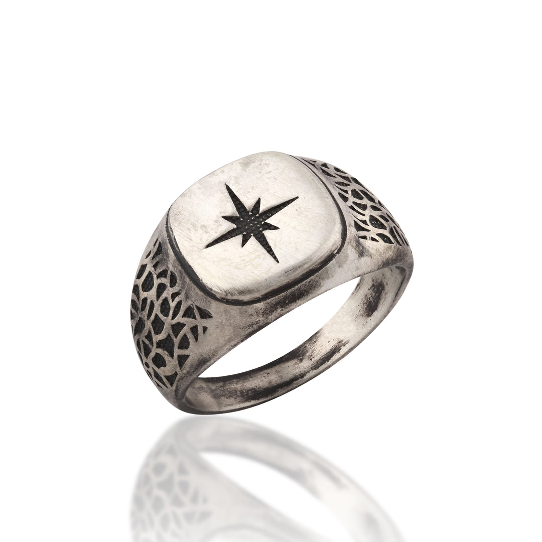 14K Solid Gold North Star Men Ring EY17