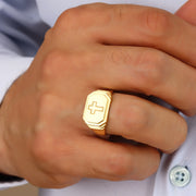 14K Solid Gold Men Cross Ring EY28