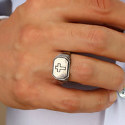 14K Solid Gold Men Cross Ring EY28