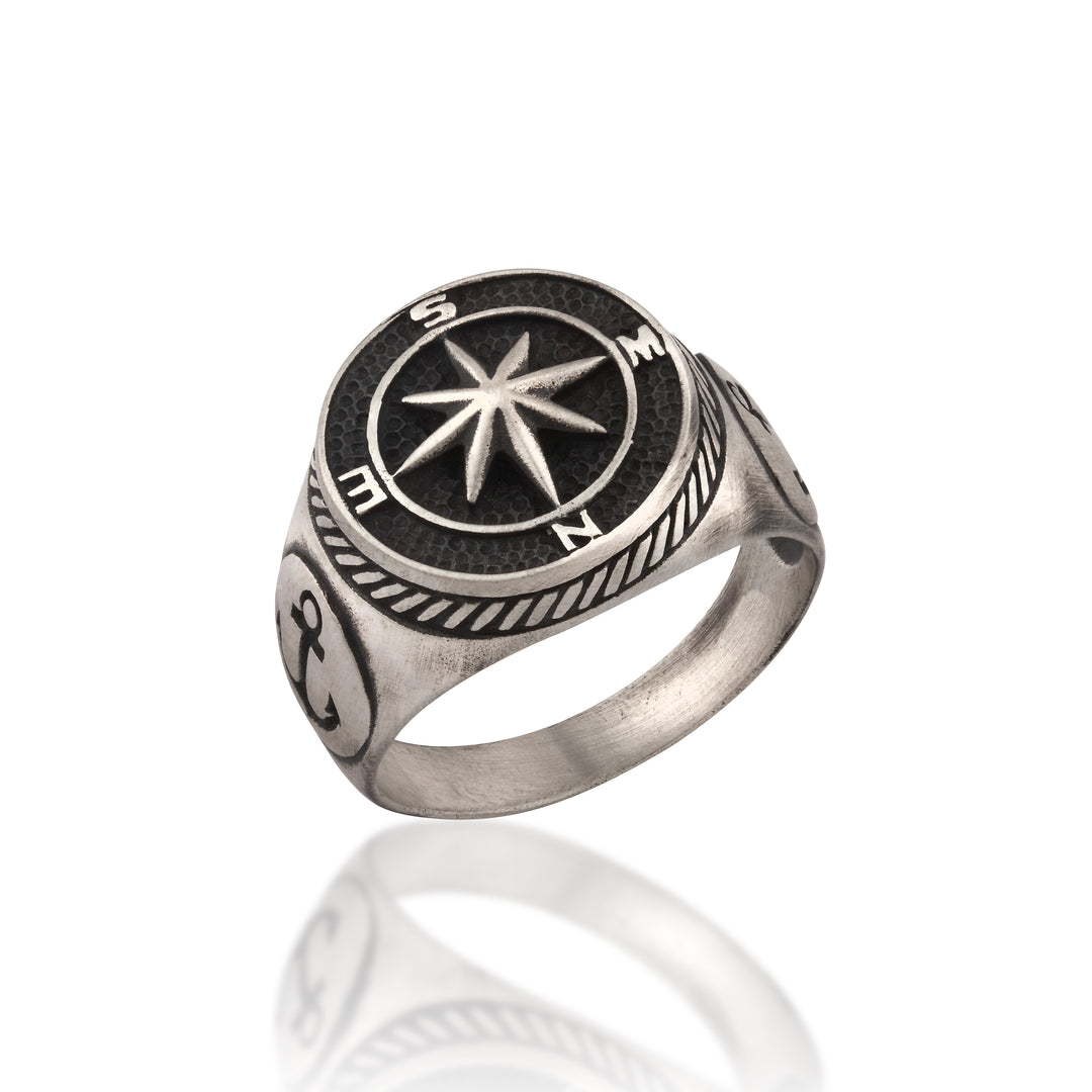 14K Solid Gold Compass Men Ring EY16