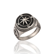 14K Solid Gold Compass Men Ring EY16