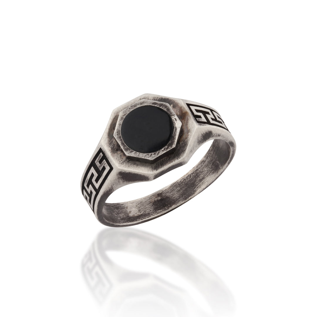 14K Solid Gold Greek Men Ring EY18