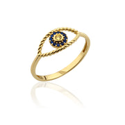 14K Solid Gold Evil Eye Ring Y253
