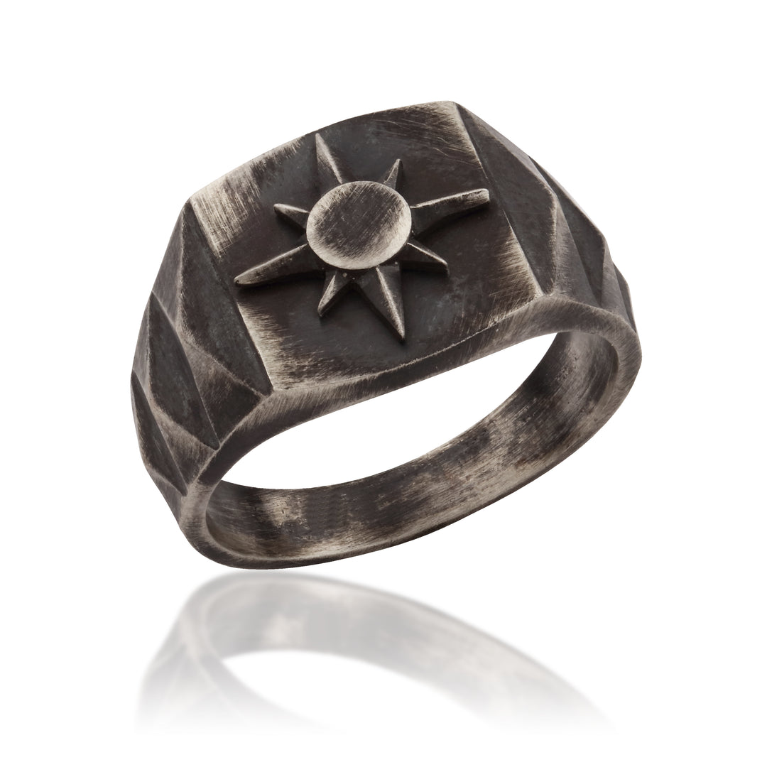 14K Solid Gold North Star Men Ring EY5