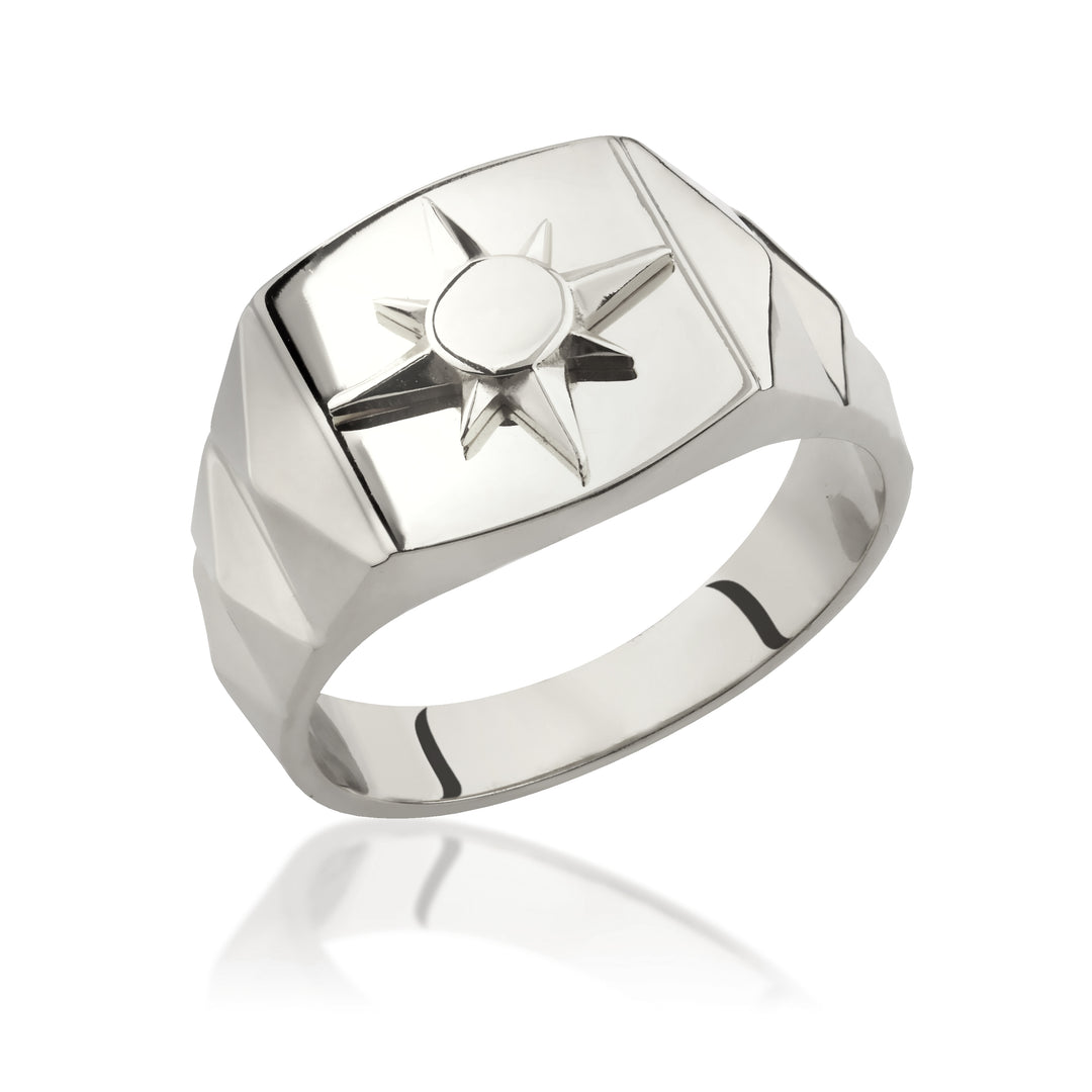 14K Solid Gold North Star Men Ring EY5