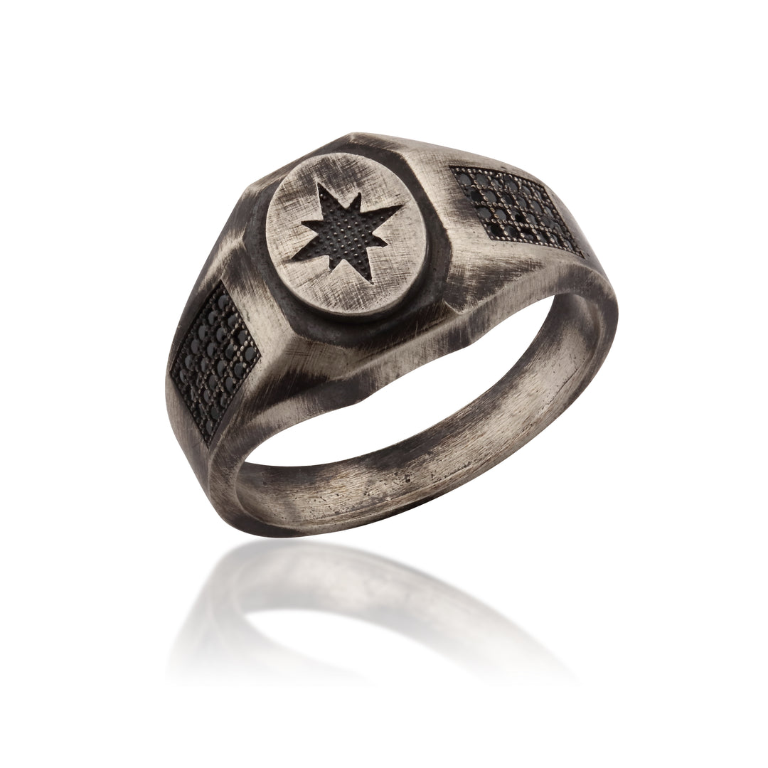 14K Solid Gold North Star Men Ring EY2