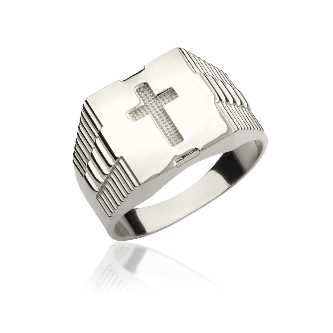 14K Solid Gold Men Cross Ring EY4