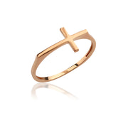 14K Solid Gold Plain Cross Ring Y67